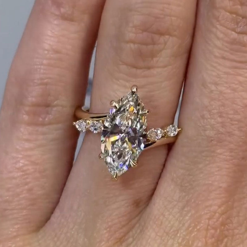 Stunning Marquise Cut Sterling Silver Engagement Ring In Bridge Accent