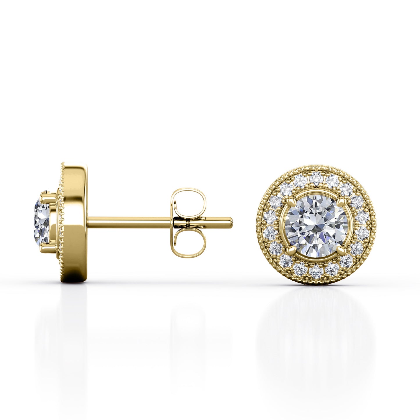 Milgrain Set Moissanite and Diamond Stud Earrings