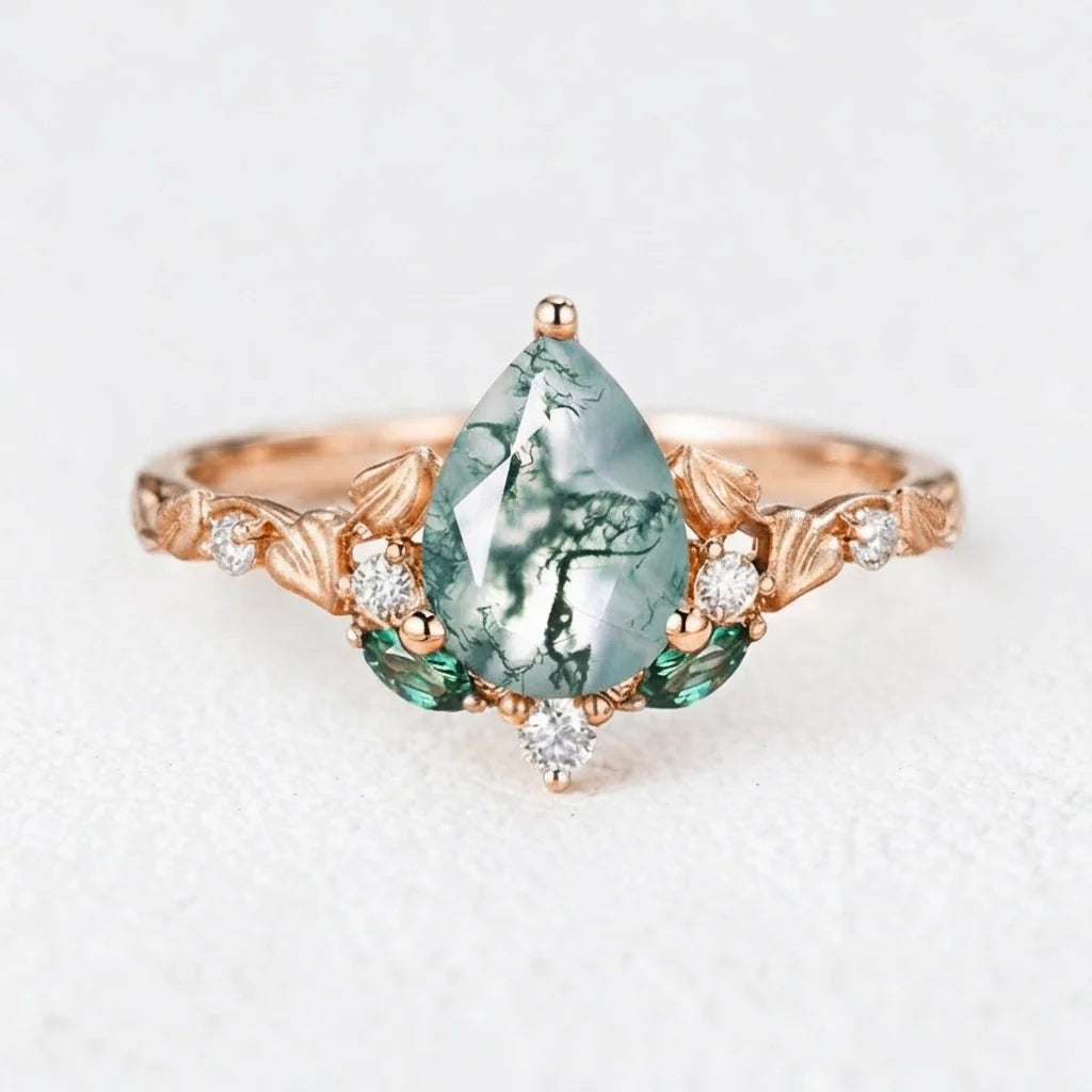 Seraphina’s Verdant | Pear Moss Agate Engagement Ring