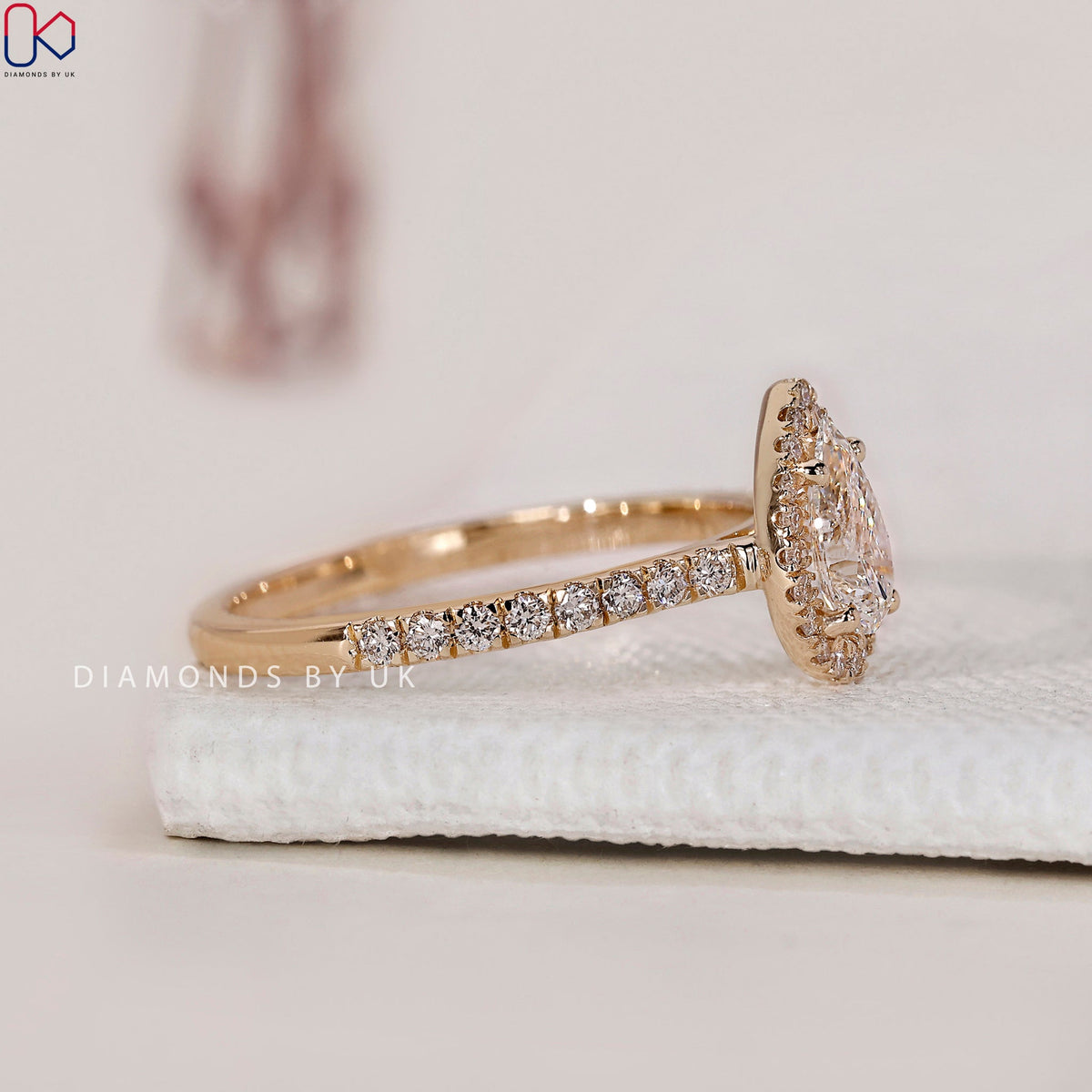 Pear Shaped Engagement Ring - Pave Setting