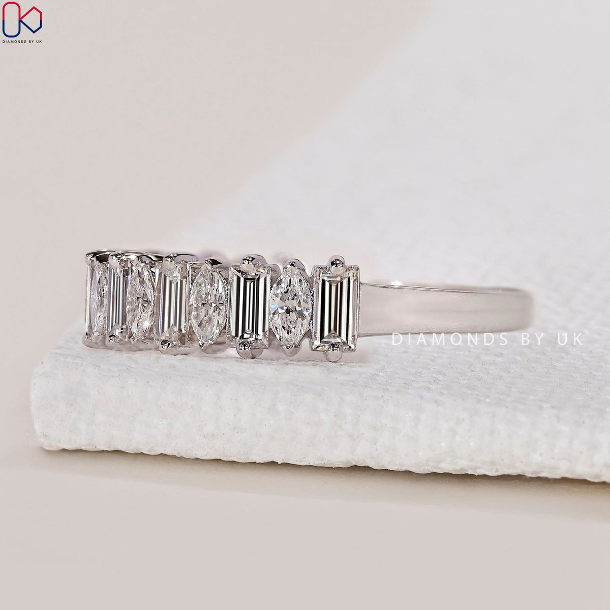 Diamond Half Eternity Band – Baguette and Marquise Diamonds