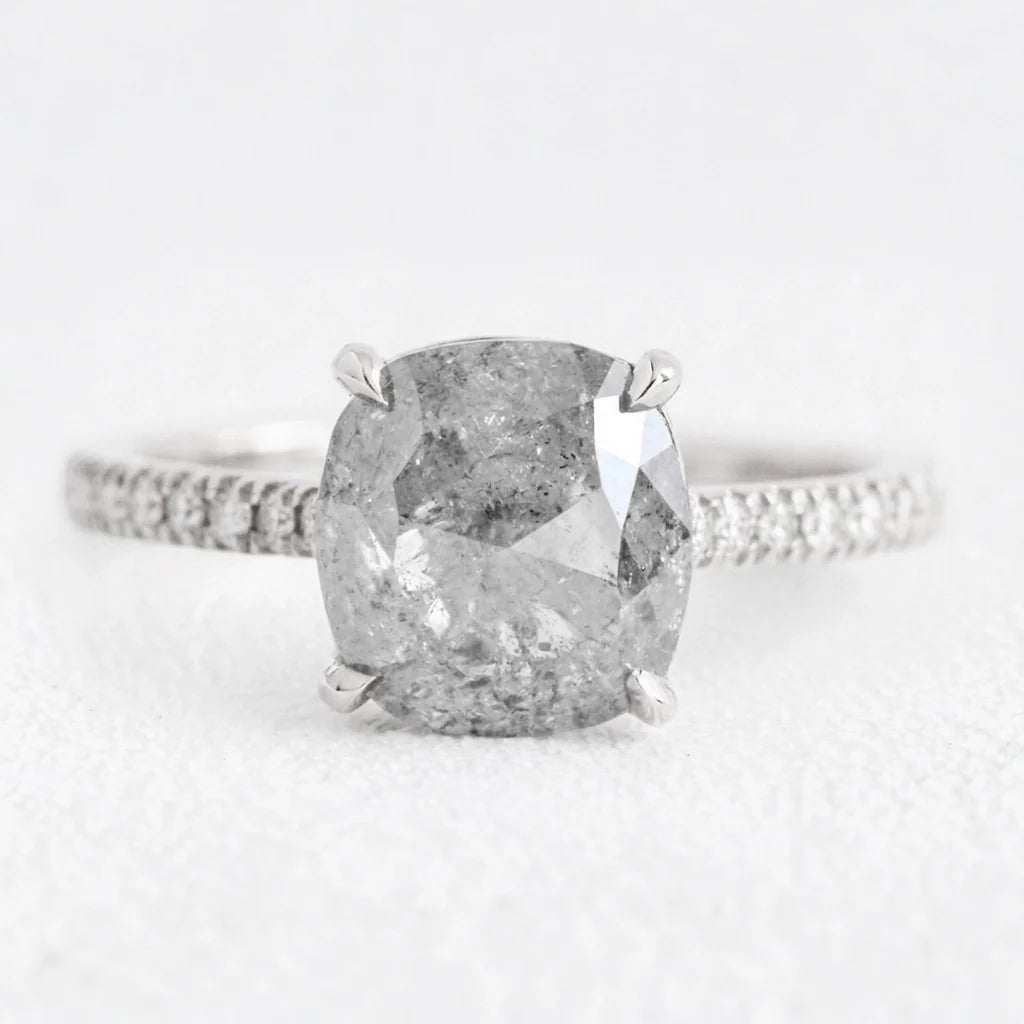 Astrid’s Stardust | 2CT Cushion Salt & Pepper Diamond Pavé Engagement Ring