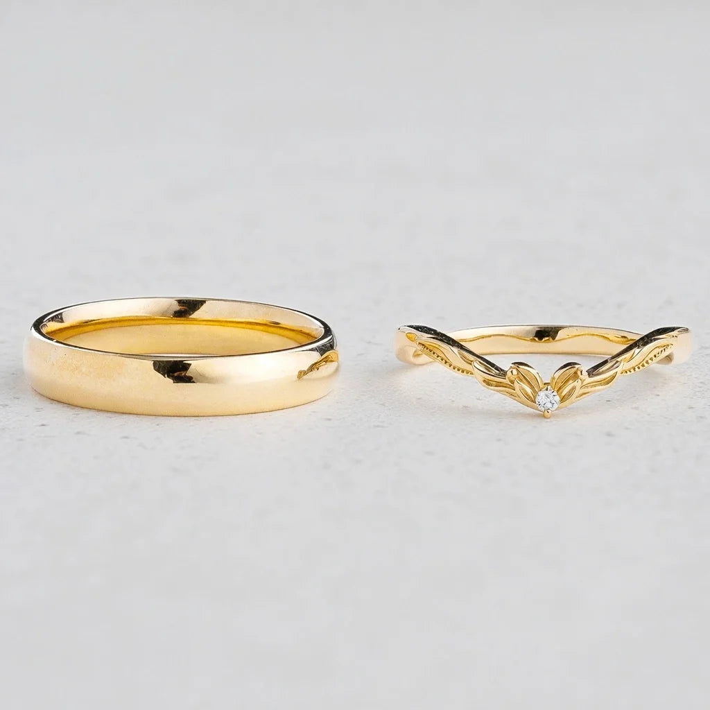 Harmony Duet | Curved Diamond & Classic Band Couple Wedding Set