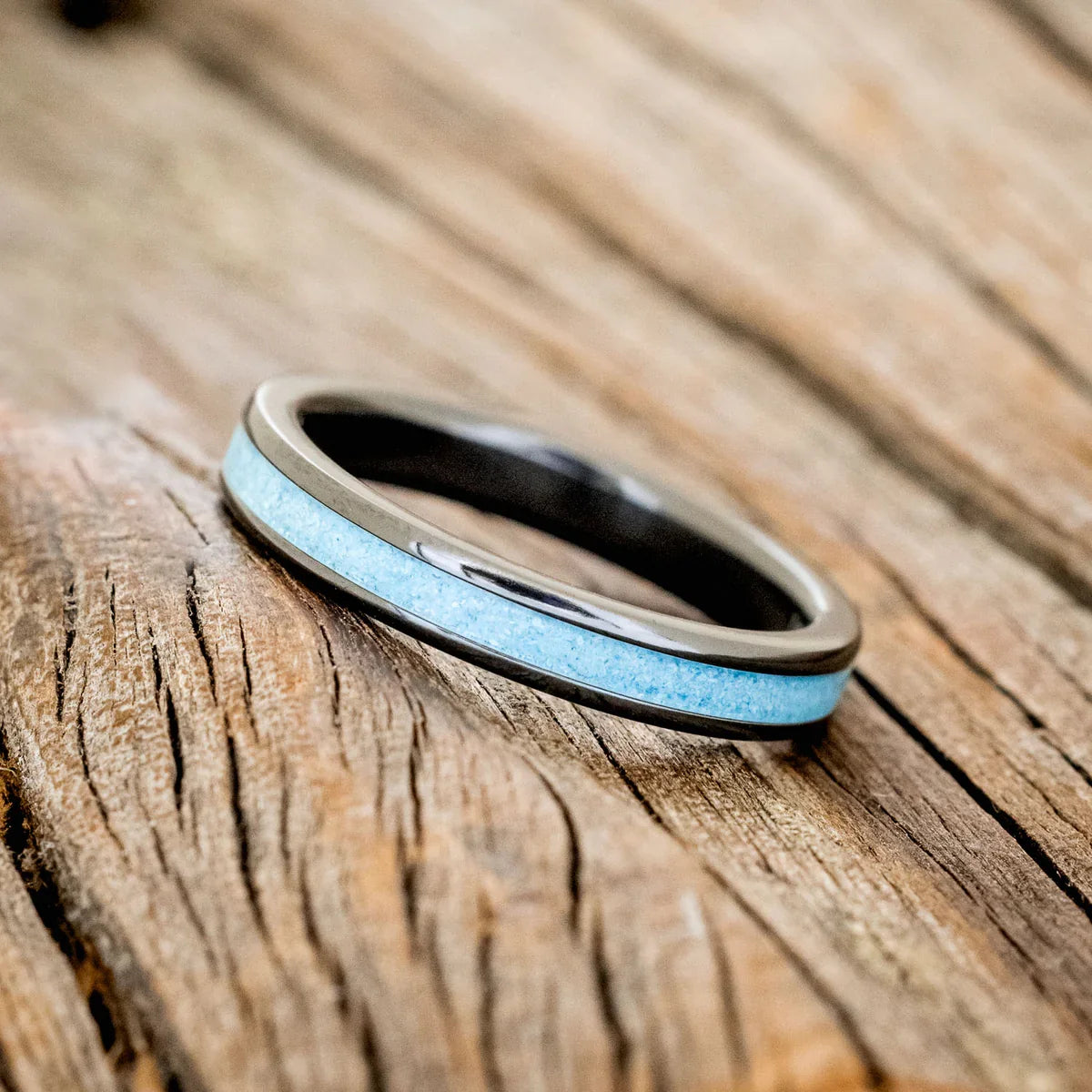 "Eterna" - Turquoise Stacking Band - Black Zirconium (3mm) - Size 7 1/4