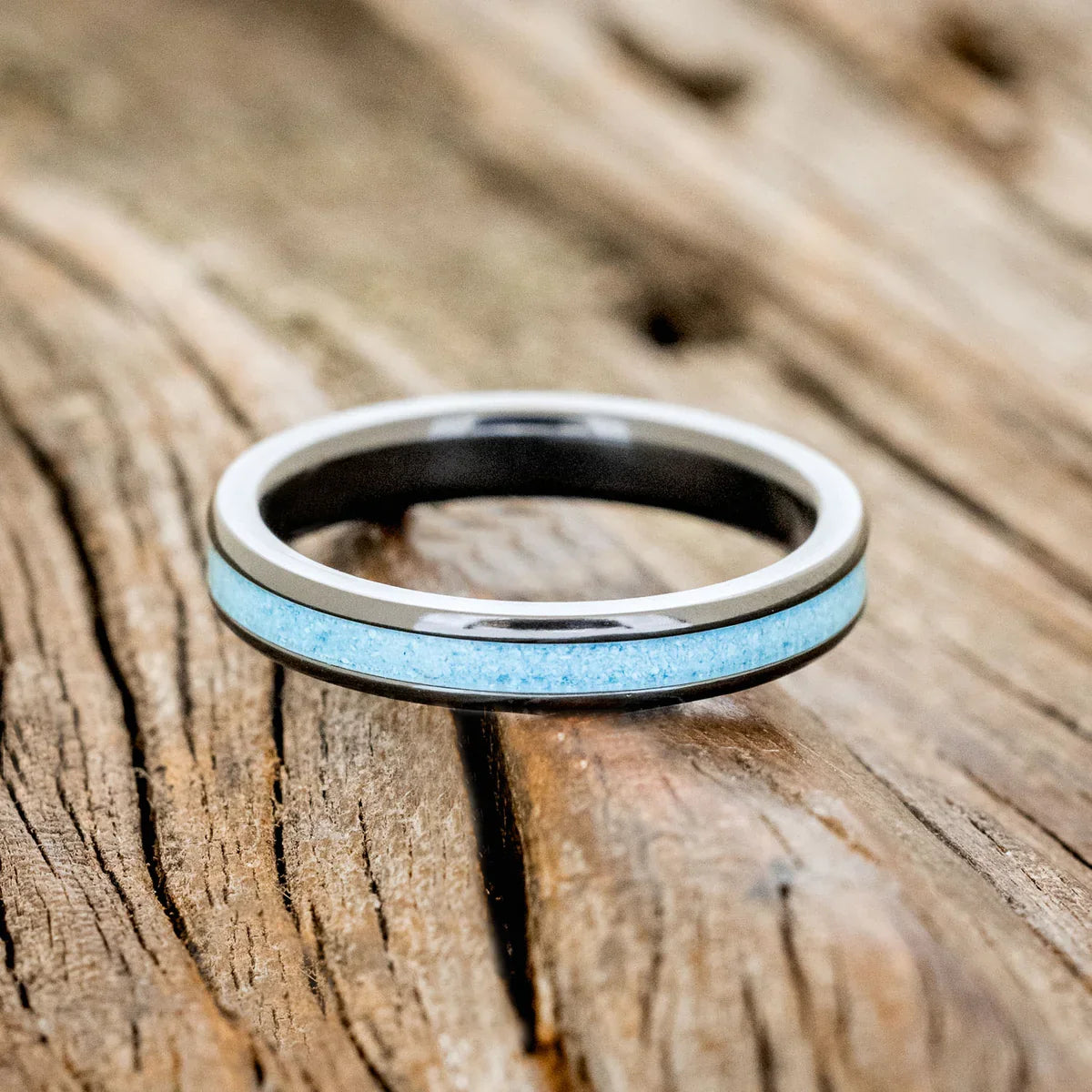 "Eterna" - Turquoise Stacking Band - Black Zirconium (3mm) - Size 12 1/2