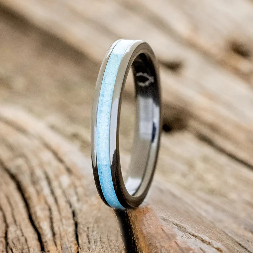 "Eterna" - Turquoise Stacking Band - Black Zirconium (3mm) - Size 12 1/2