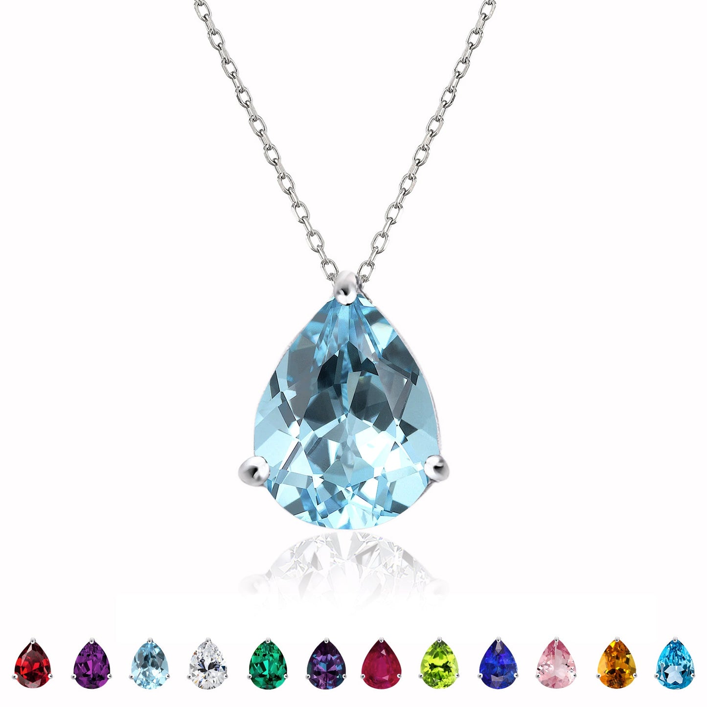 1.5 TCW Pear Shaped Birthstone Prongs Solitaire Slider Necklace