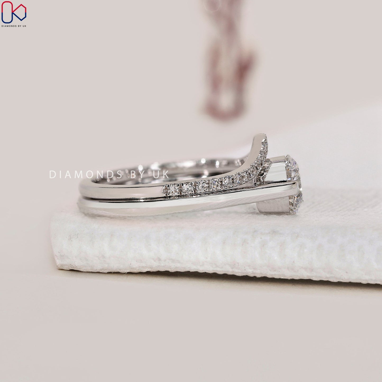 White Gold Solitaire Engagement Ring With Wedding Band
