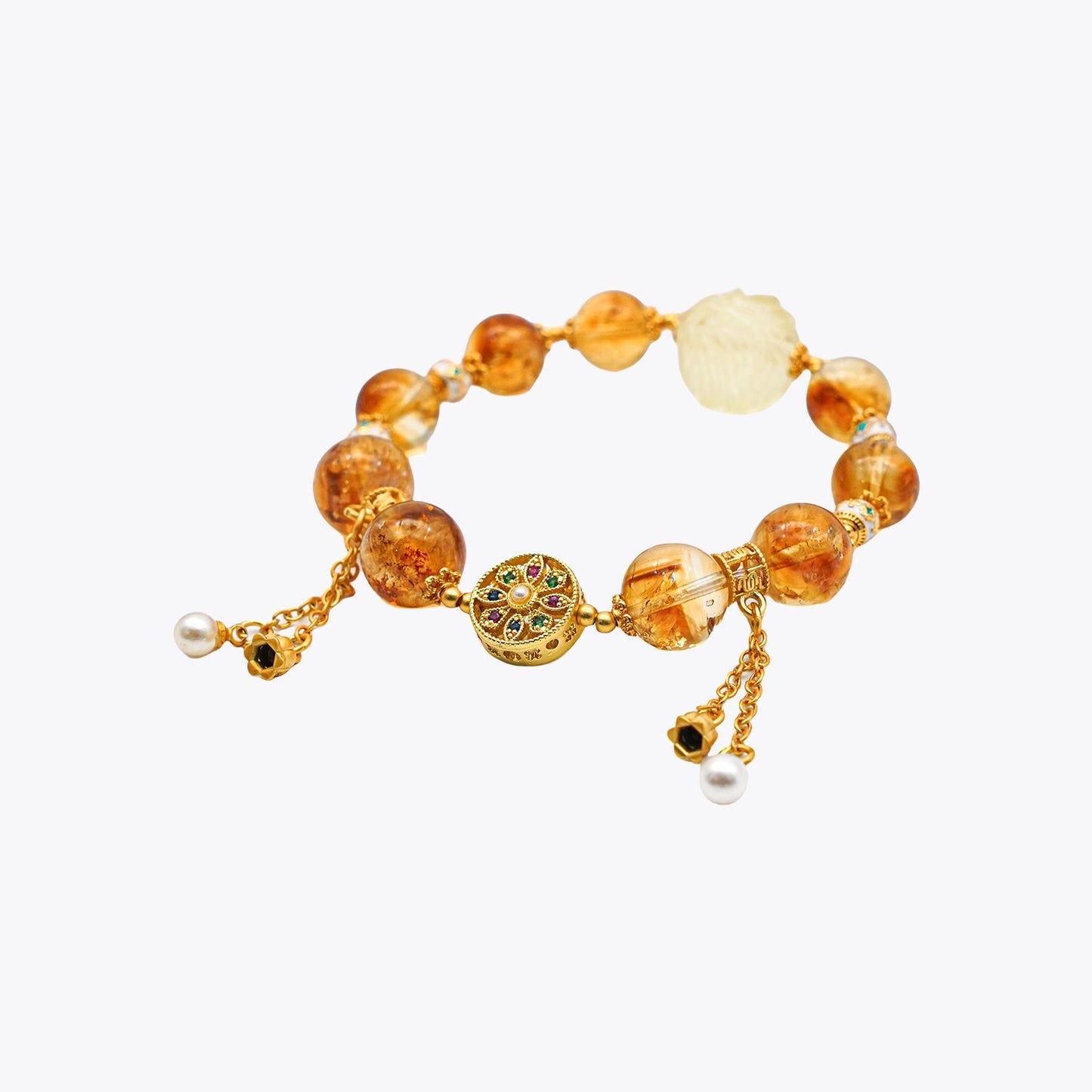 Nine-Tailed Golden Kitsune Treasure Basin Crystal Bracelet