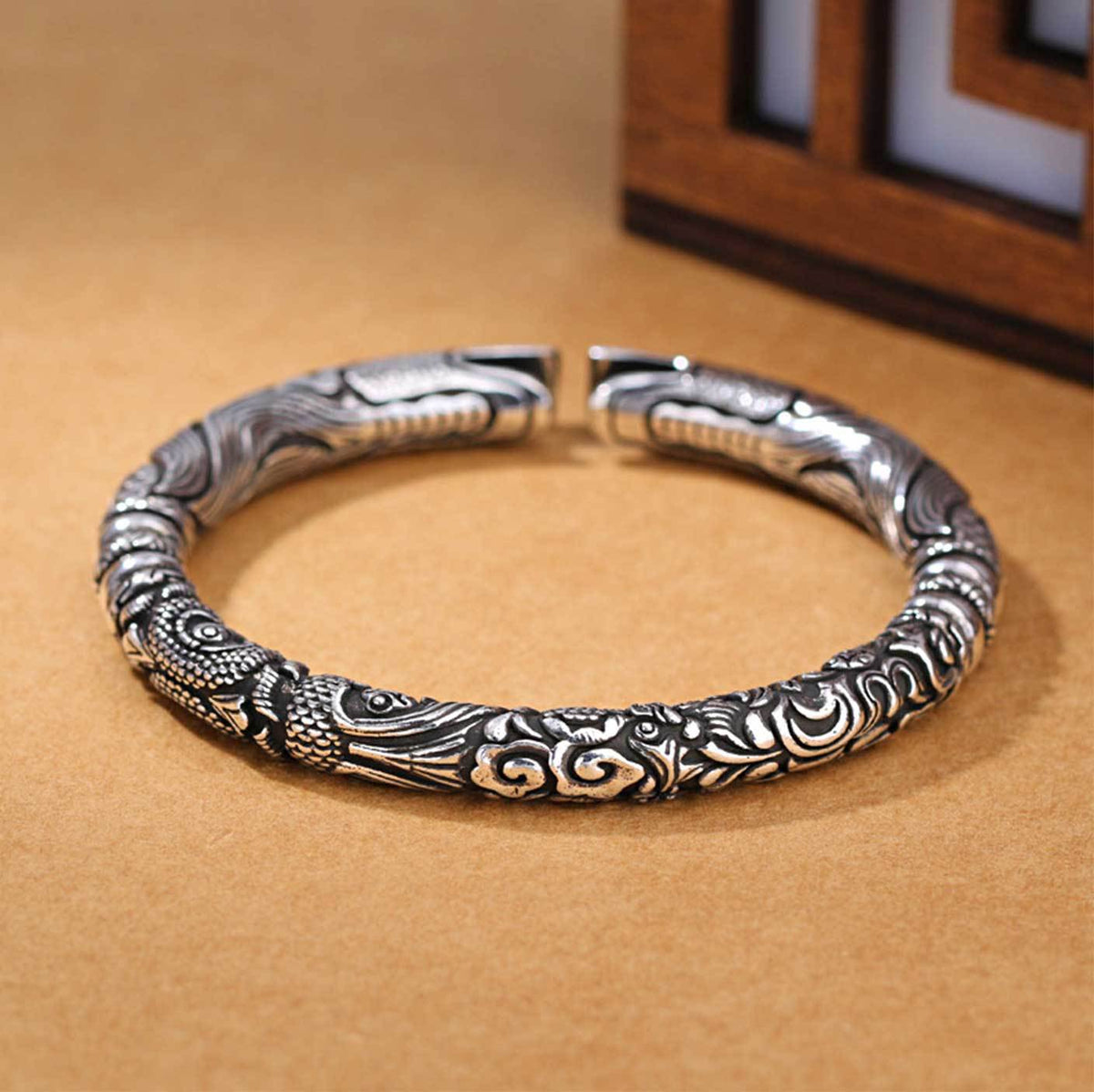Handmade Thai Silver Open Cuff Dragon Bracelet