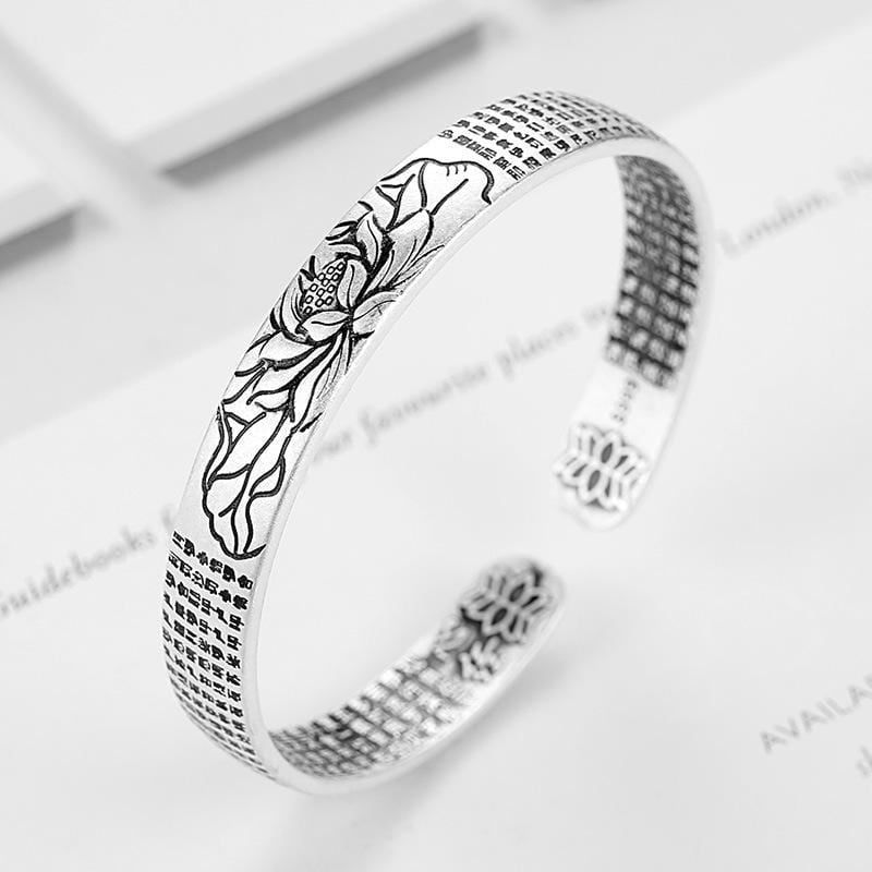 Silver Lotus Flower Bangle Bracelet