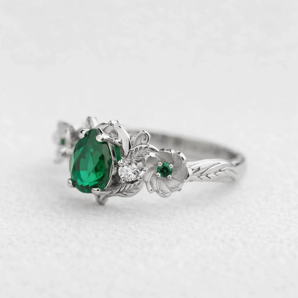 Flora’s Bloom | Natural Emerald Floral Bridal Set 2pcs
