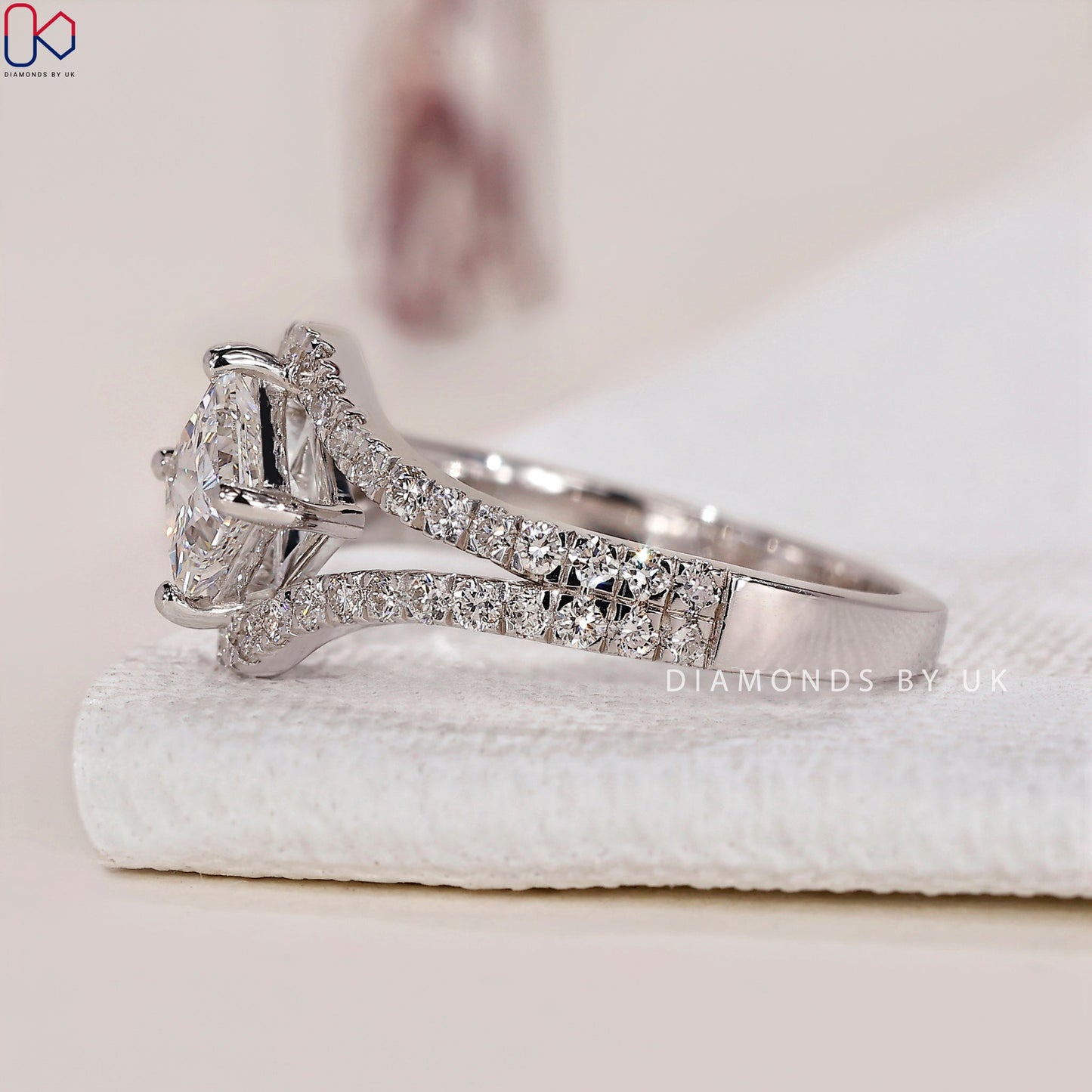 Princess Cut Diamond Ring - Split Shank Pave
