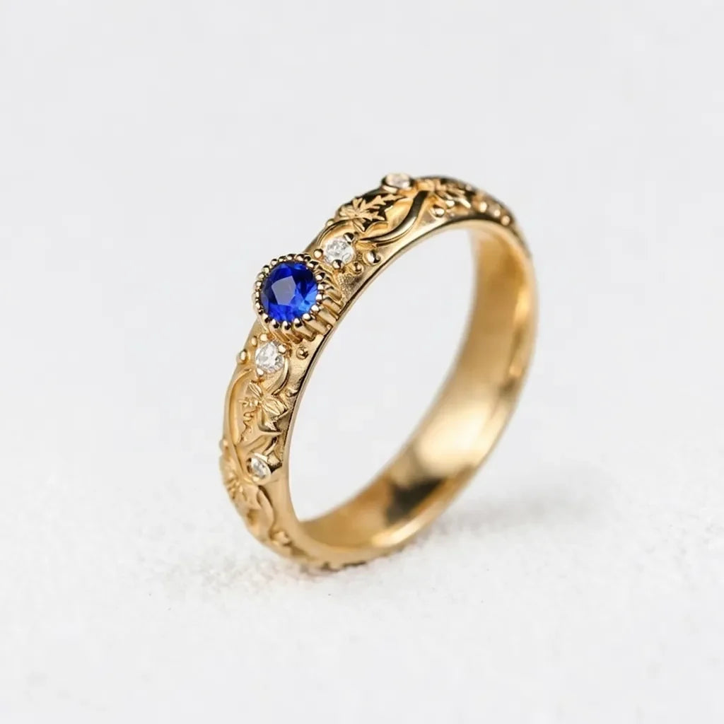Ivy’s Cove | Blue Sapphire & Diamond Ivy Leaf Wedding Band