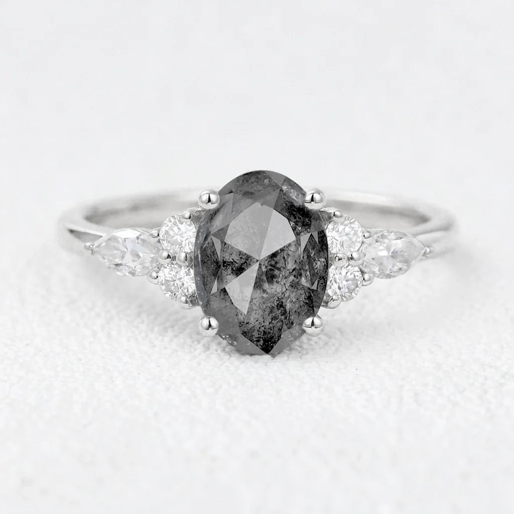 Isadora’s Guard | 1CT Vintage Oval Salt & Pepper Diamond Mixed Engagement Ring