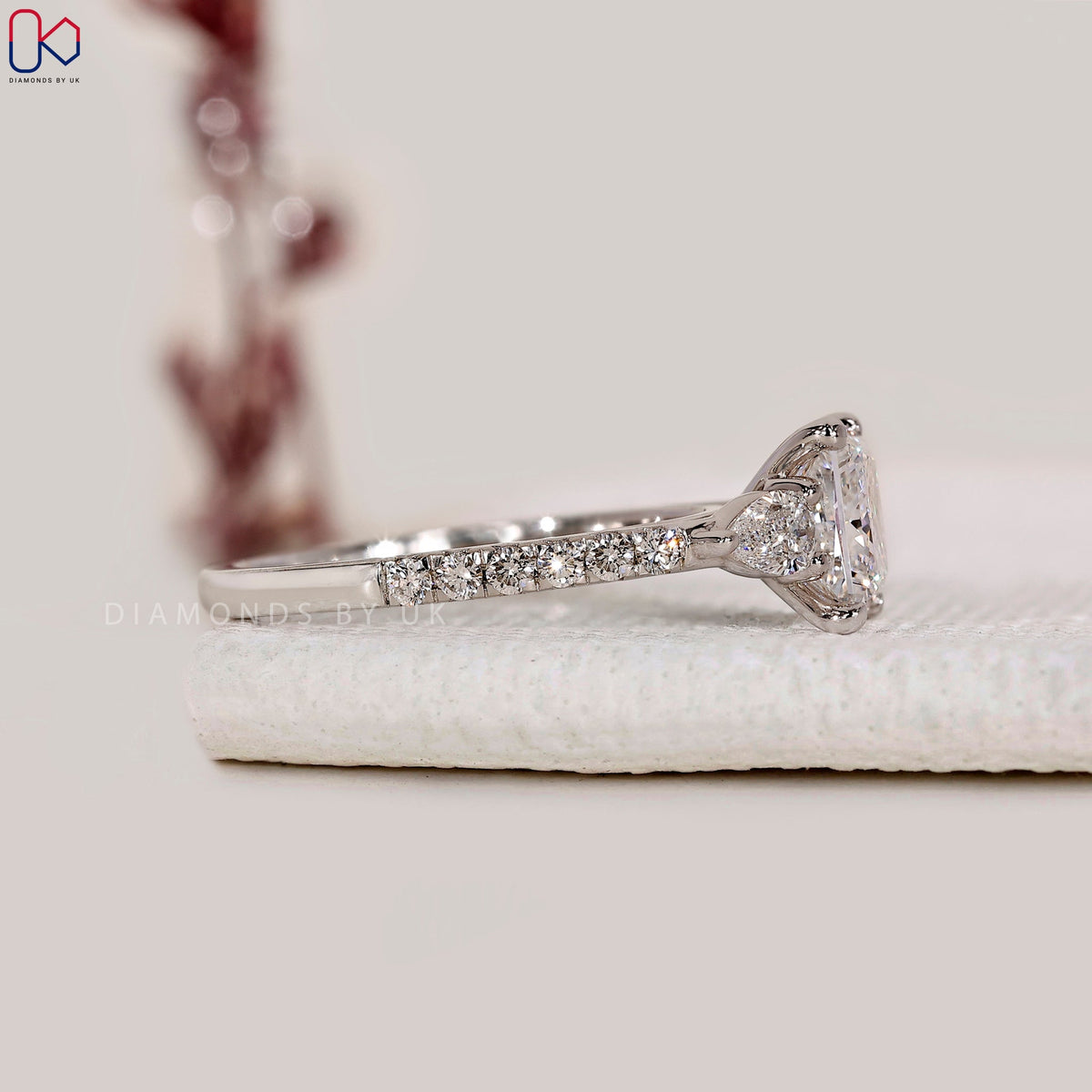 Princess and Pear Cut 3 Stone Ring