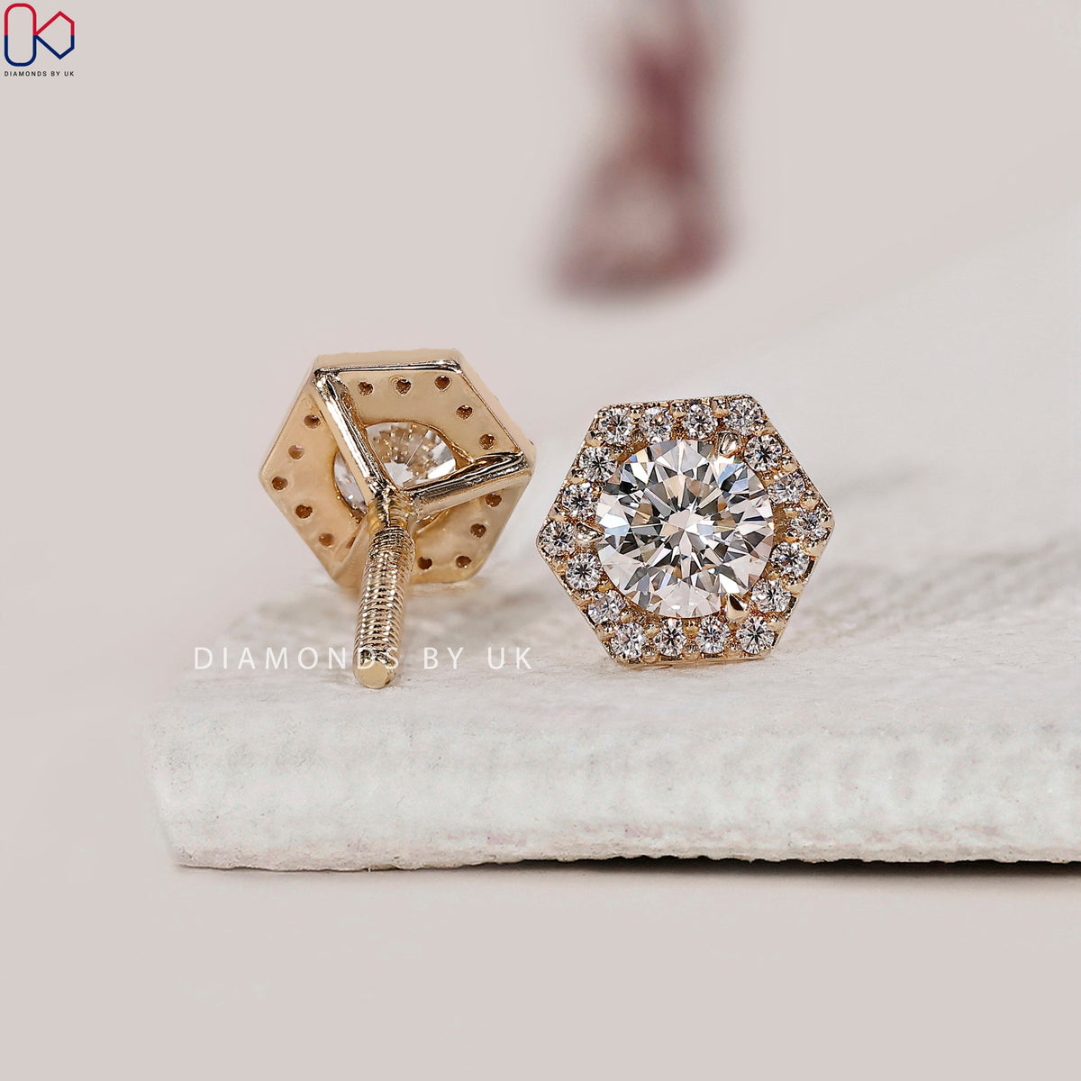 Round Diamond Halo Stud Earrings