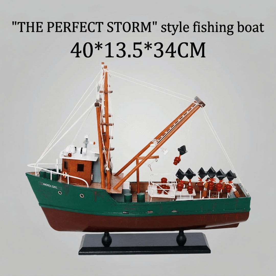 Solid Wood Fishing Vessel Model Sculpture