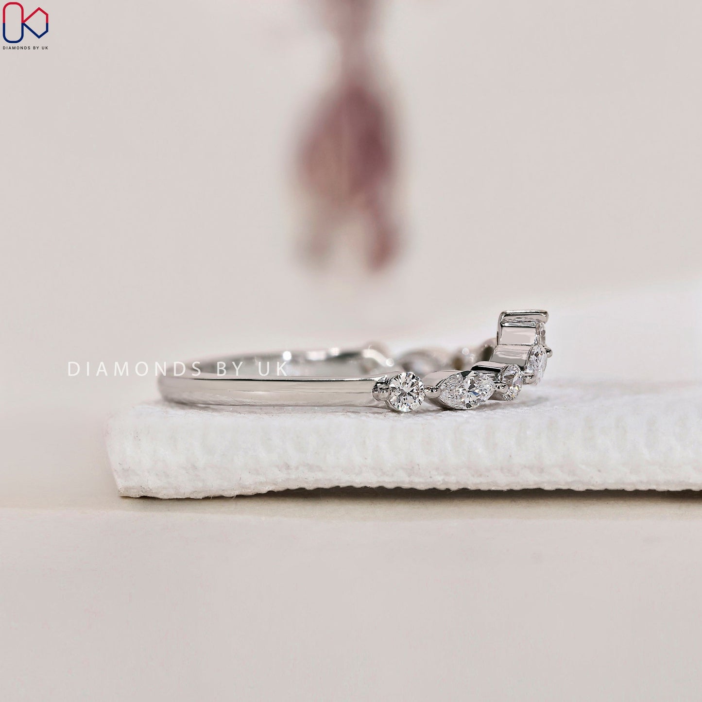 Curved Diamond Wedding Band - White Gold