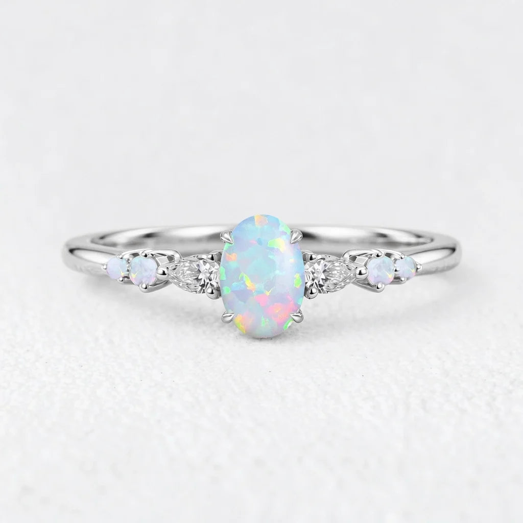 Elara’s Horizon | Oval Opal & Moissanite Engagement Ring
