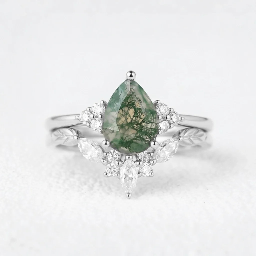 Cassandra’s Wildwood | Moss Agate Chevron Bridal Duo