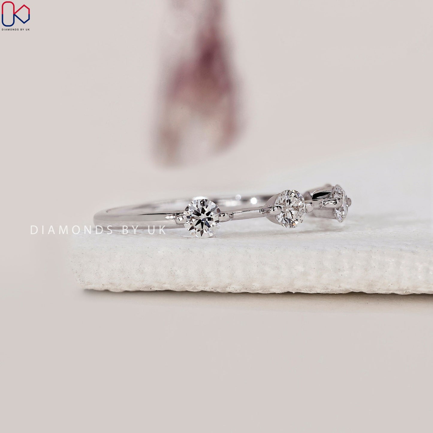 Distance Pave Round Diamond White Gold Wedding Band