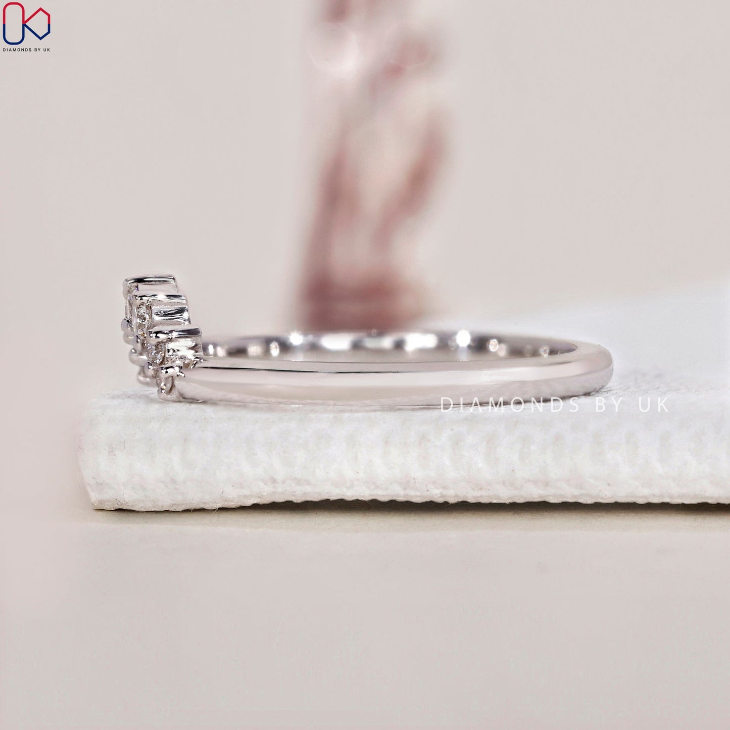 U Shaped Wedding Band - Round Diamonds