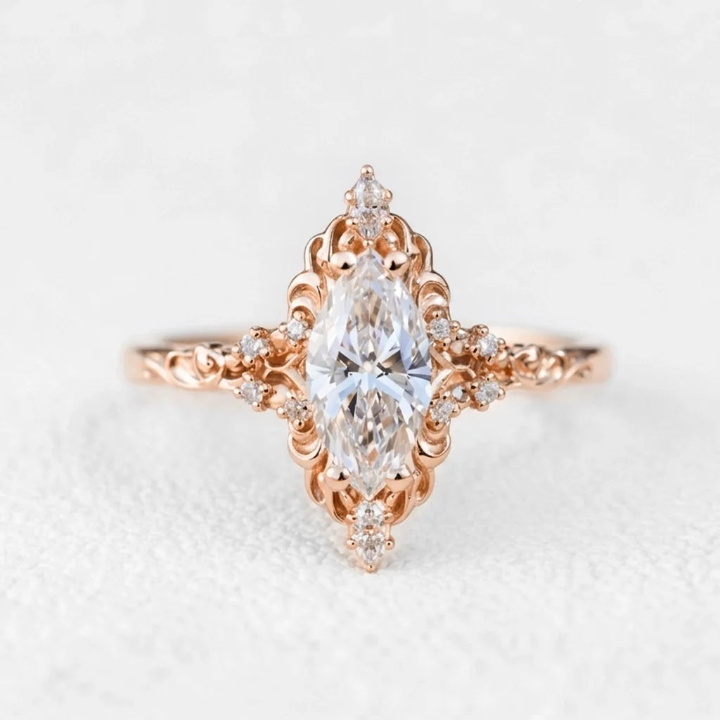 Josephine’s Coronet | 1CT Marquise Diamond Filigree Engagement Ring
