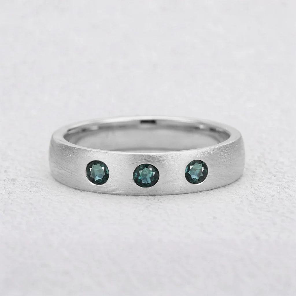 Shadow Peak | Round Lab-Grown Teal Sapphire Wedding Band