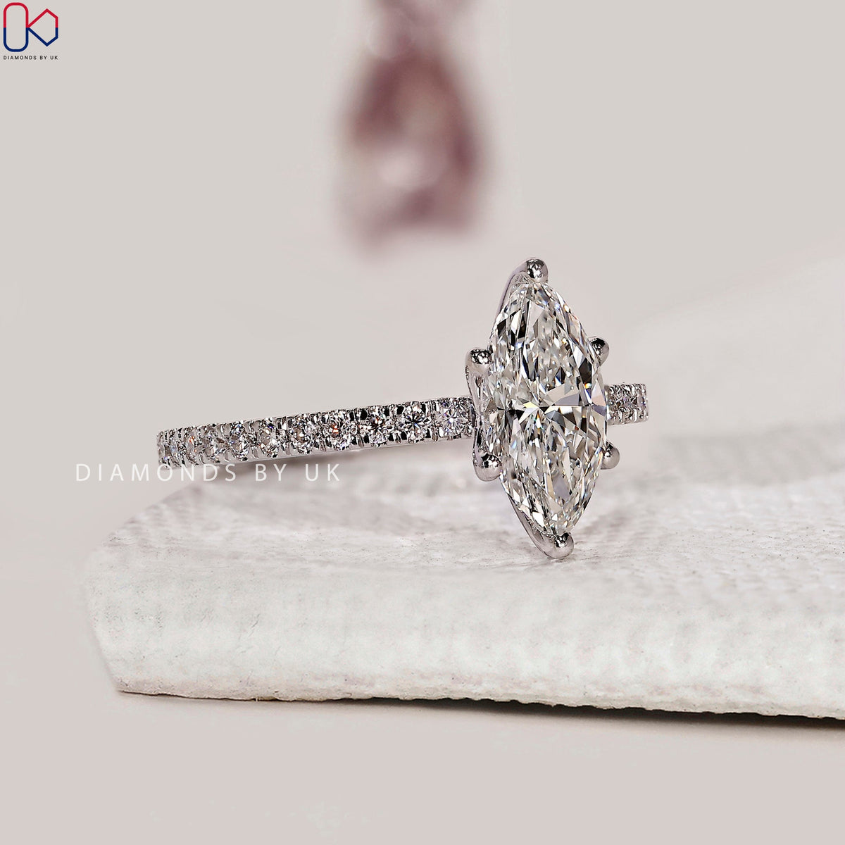 Marquise Diamond Engagement Ring With Pave Setting