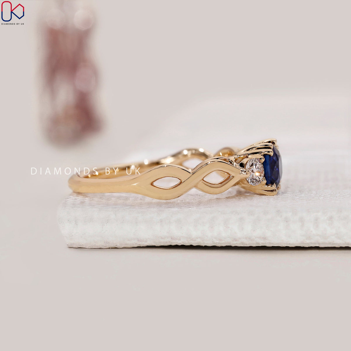 Yellow Gold Cushion Cut Blue Sapphire Engagement Ring