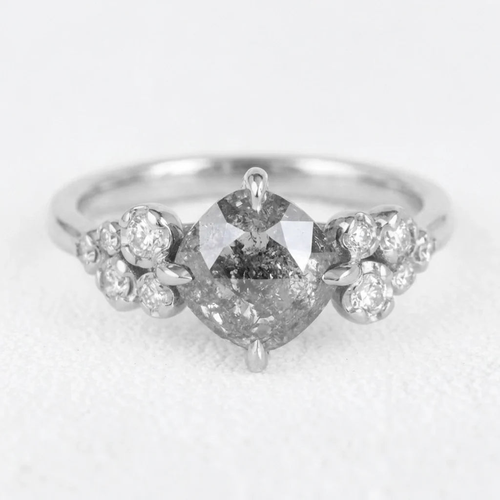 Astrid’s Stardust | 1.5CT Cushion Salt & Pepper Diamond Blossom Engagement Ring