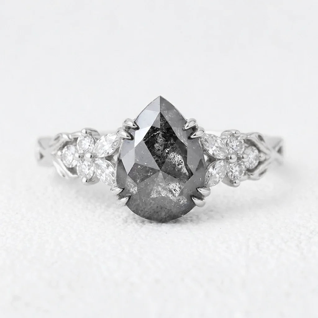 Isadora's Vine | 1CT Pear Salt & Pepper Diamond Engagement Ring