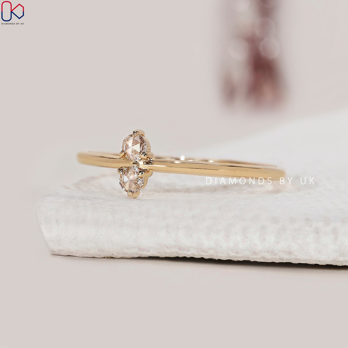 Round Rose Cut Two Stone Engagement Ring