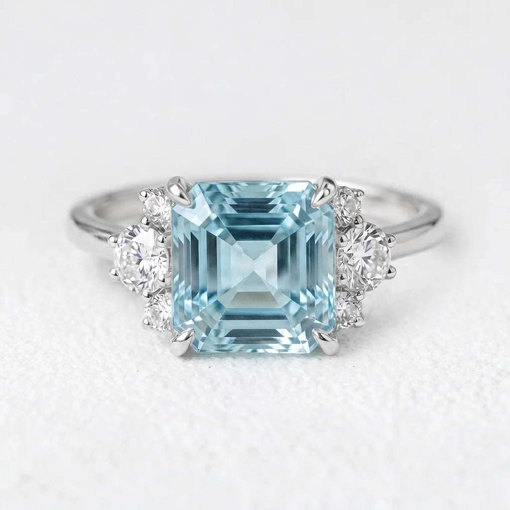 Alexandra’s Serenity | 1.5CT Asscher Cut Aquamarine Engagement Ring