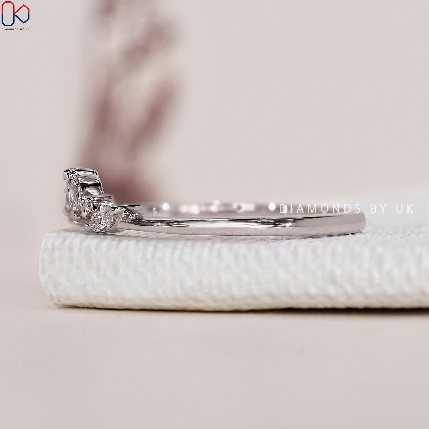 Marquise and Round Diamond Chevron Wedding Band