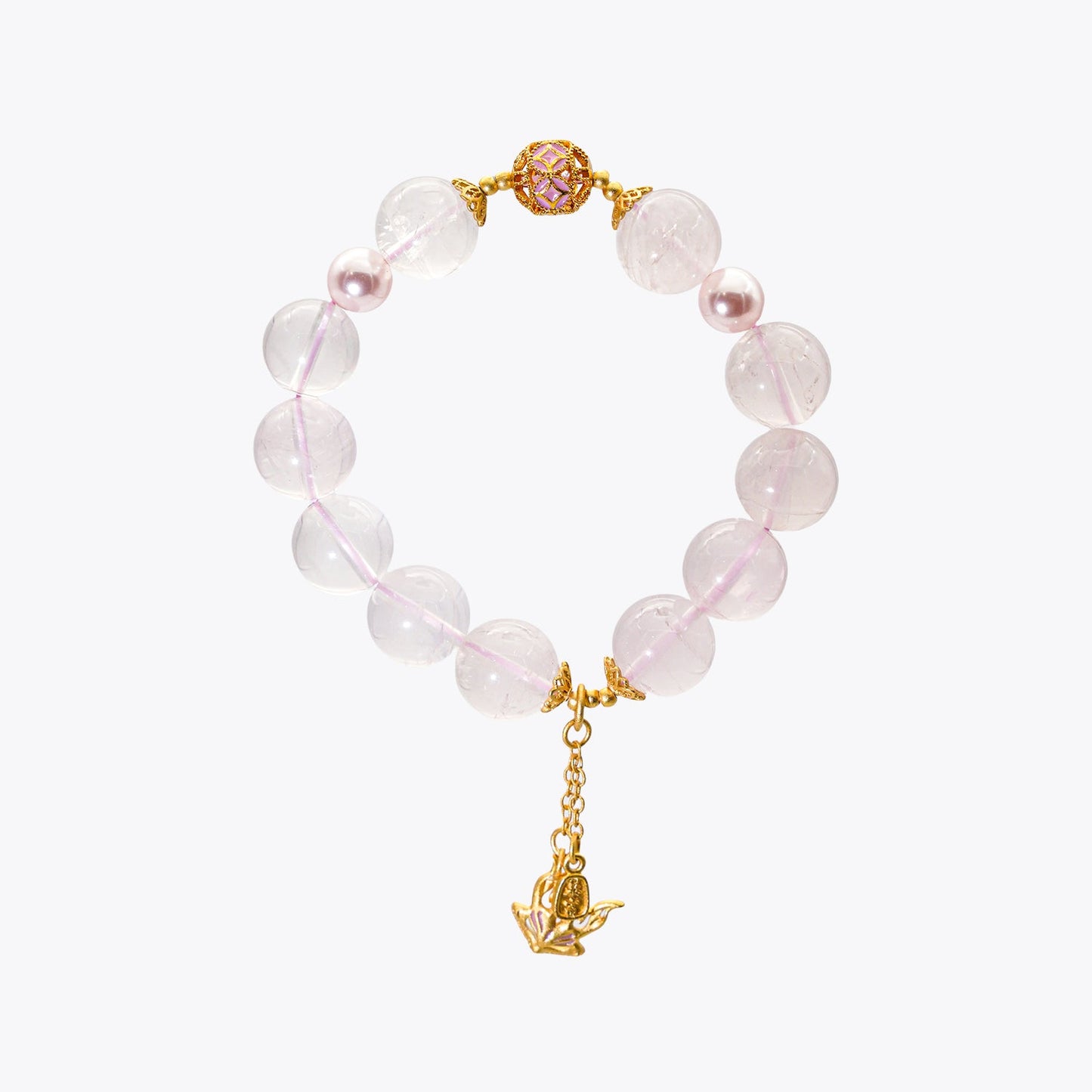 Blossoming Rose Quartz Kitsune Charm Crystal Bracelet (Pure Visage 2.0 Rose Quartz Edition)