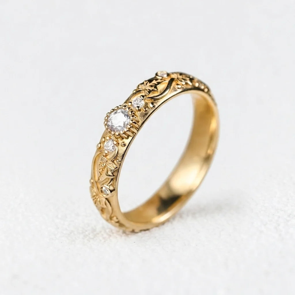Ivy’s Twinkle | Diamond & Ivy Leaf Wedding Band