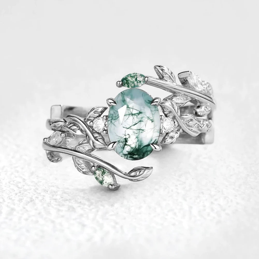 Adela’s Canopy | Moss Agate Leafy Bridal Set 2pcs