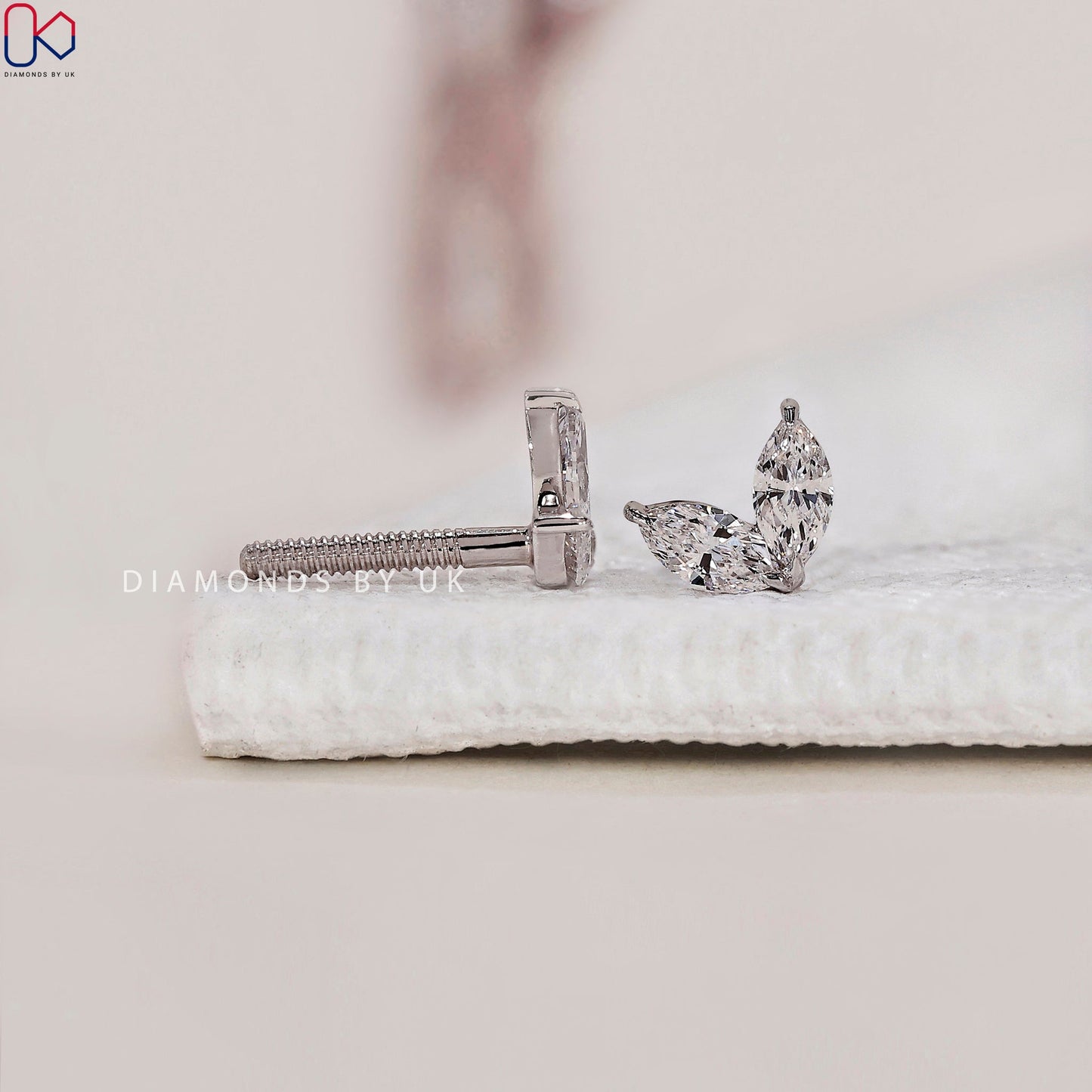 Marquise Diamond Earrings - 2 Stone Studs