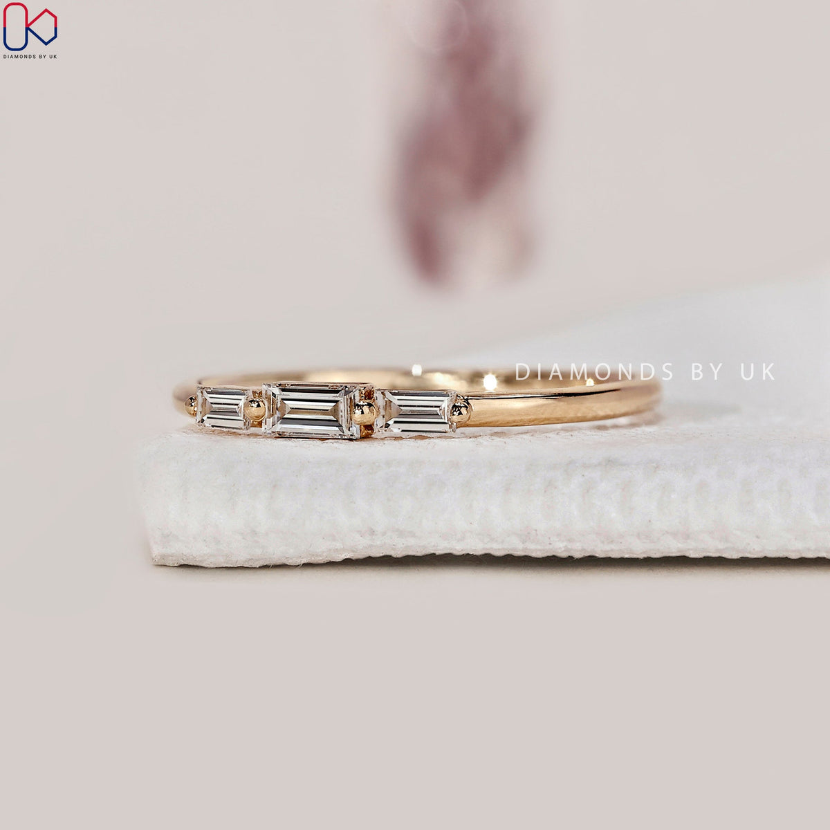 Baguette Diamond Three Stone Wedding Band