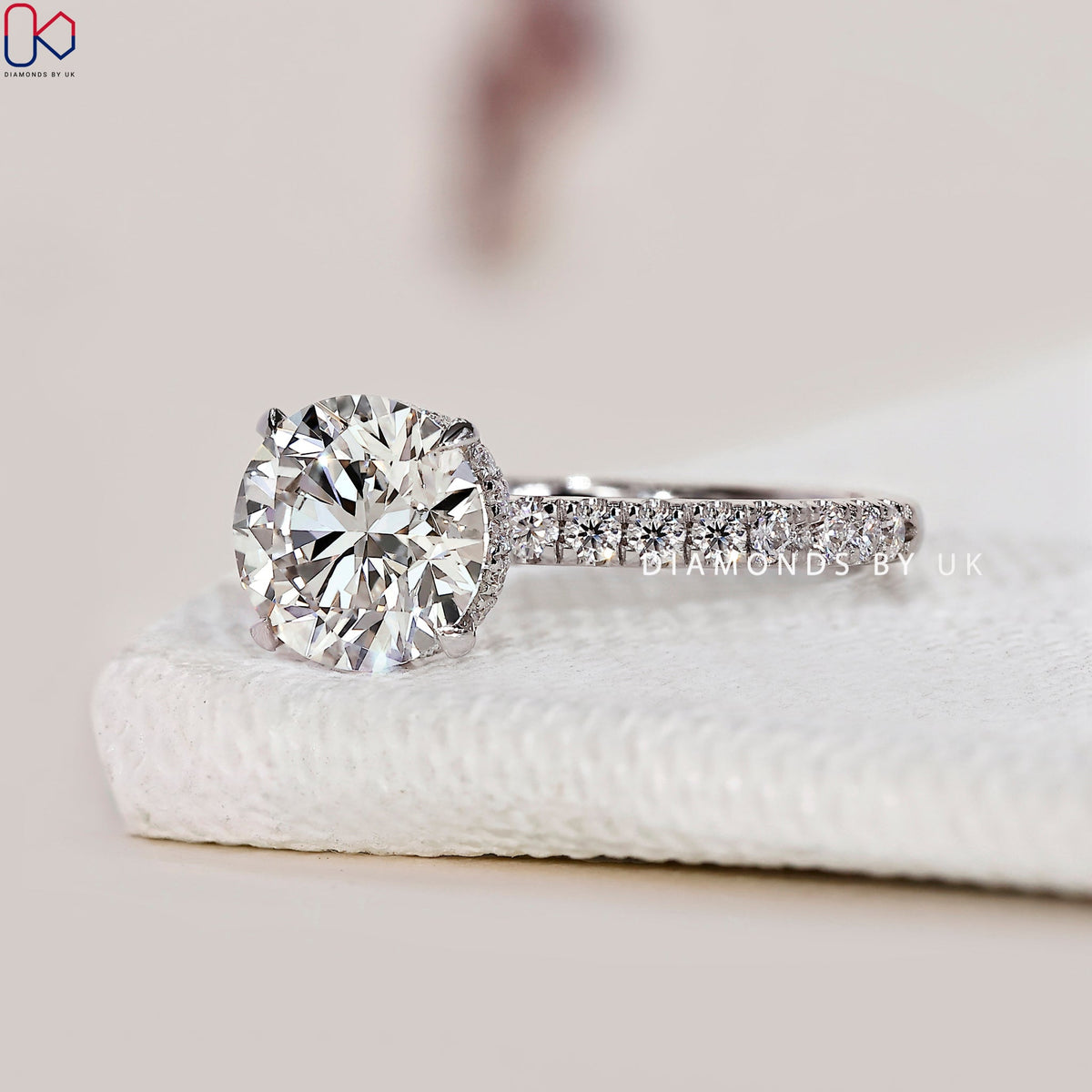 Round Diamond Double Hidden Halo Engagement Ring