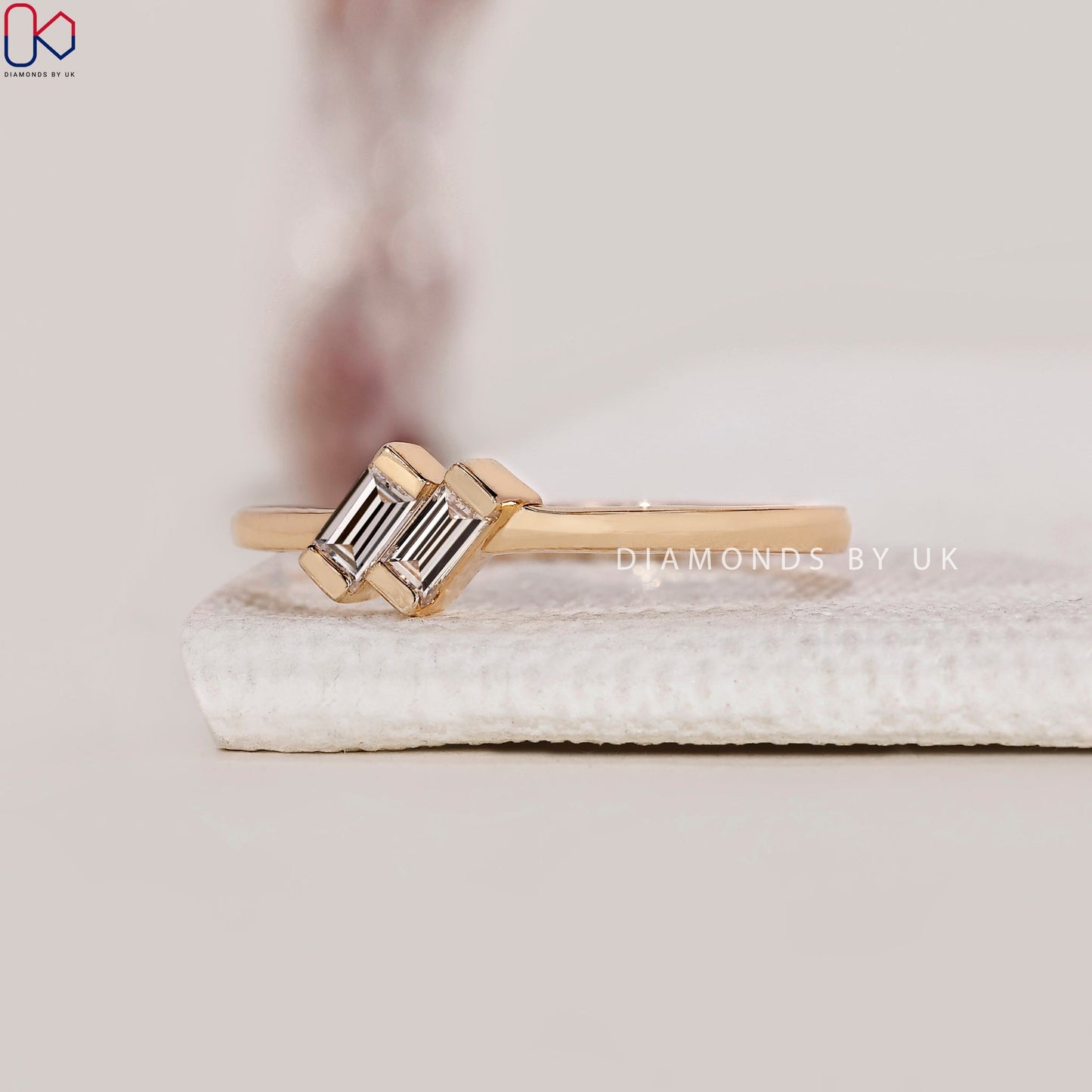 Baguette Cut 2 Diamond Engagement Ring