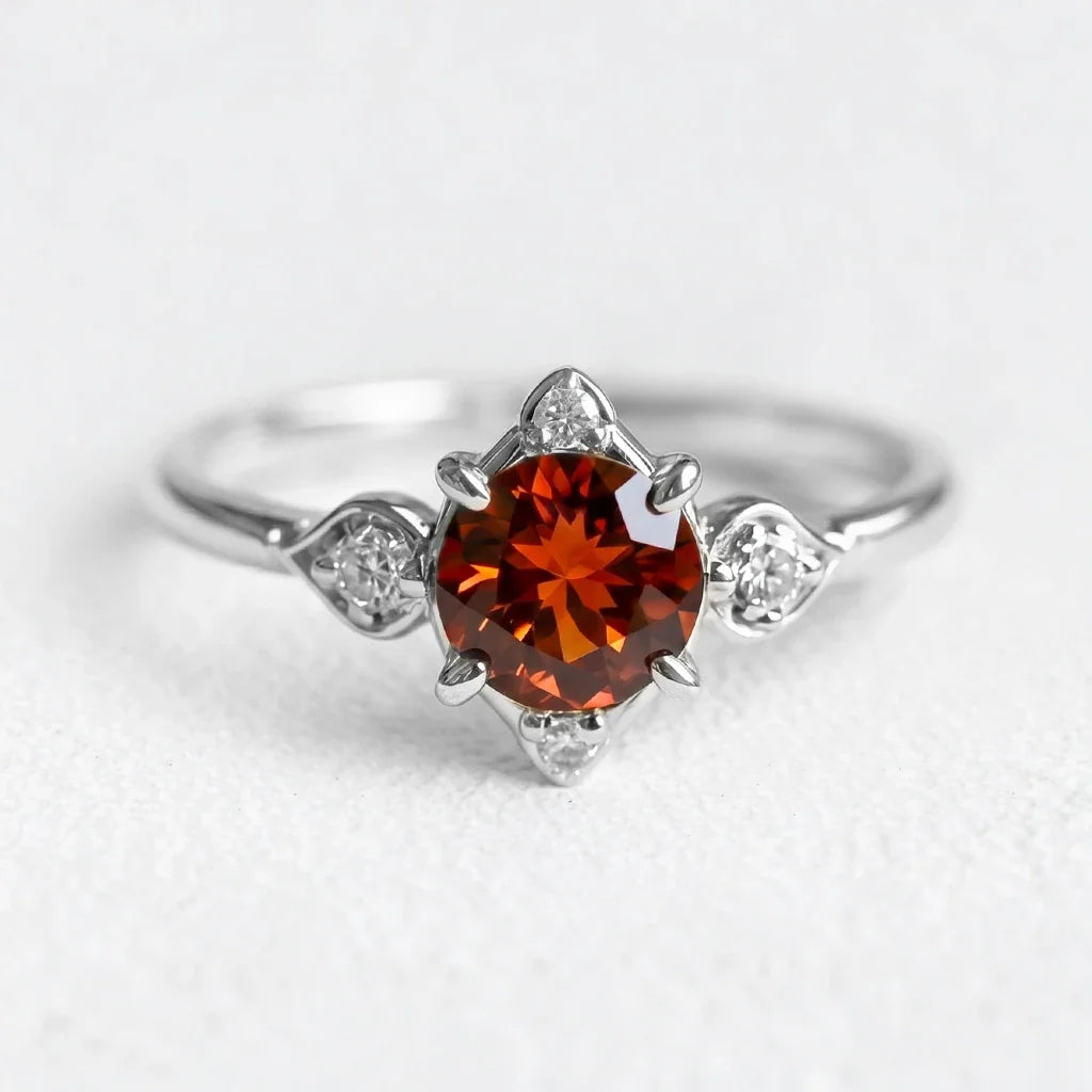 Juliet’s Crimson | Round Cut Garnet Halo Engagement Ring