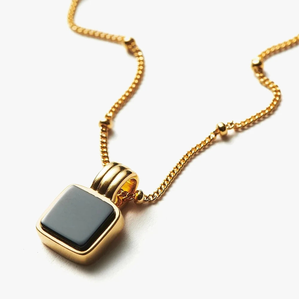 18K Gold Vermeil Square Onyx Necklace