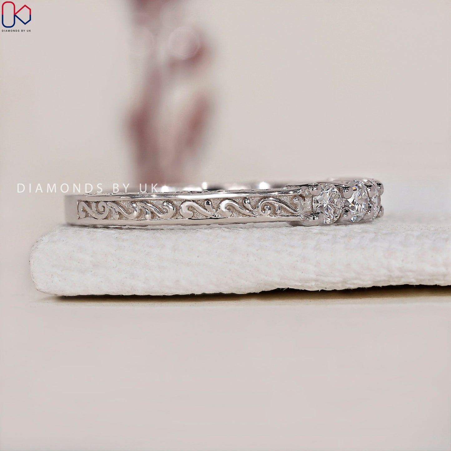 Art Deco Wedding Band With Round Diamonds