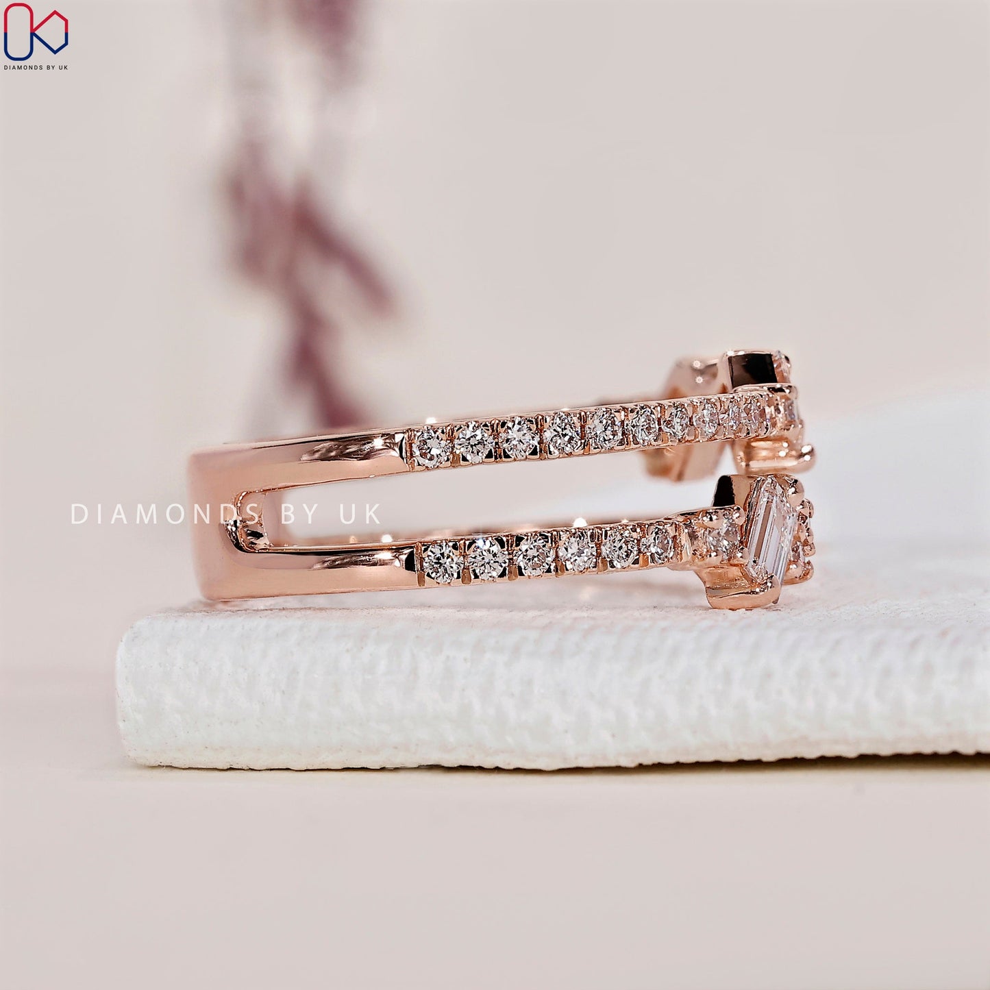 Double Row Diamond Wedding Band - Rose Gold