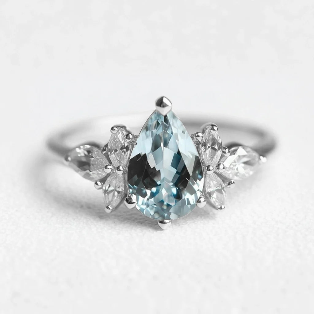 Nerida’s Tear | Pear Cut Aquamarine Classic Engagement Ring