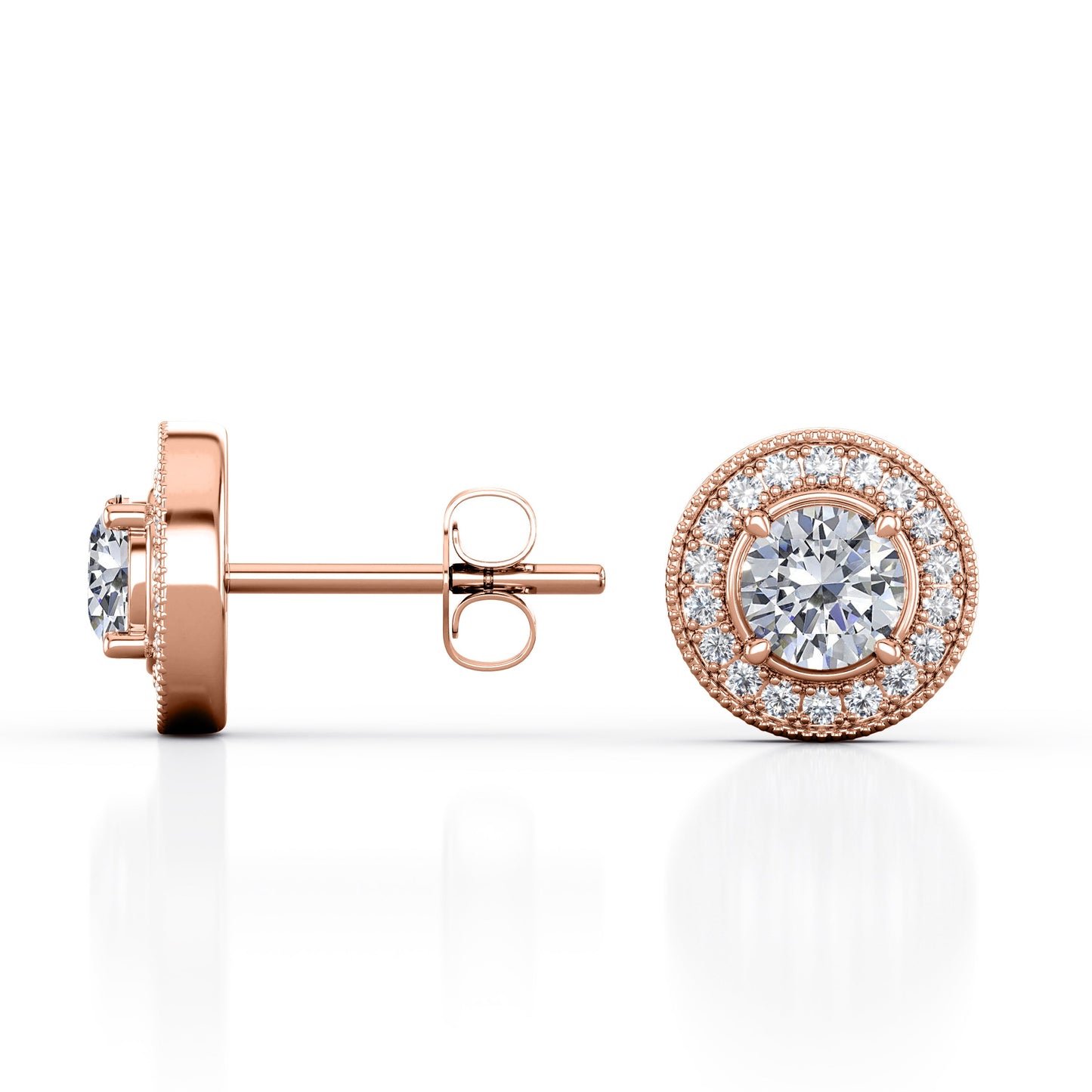 Milgrain Set Moissanite and Diamond Stud Earrings