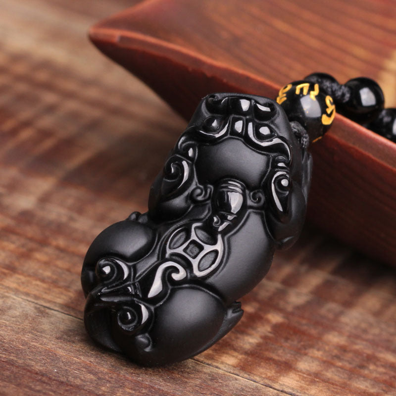 Black Obsidian Pixiu Protection Necklace